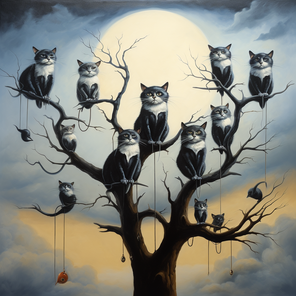 Beautiful cats in a surreal tree