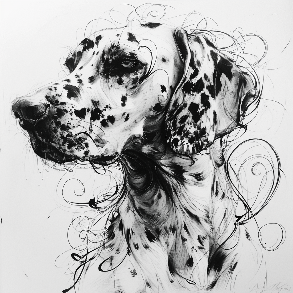 Ink sketch of a Dalmation with swirls