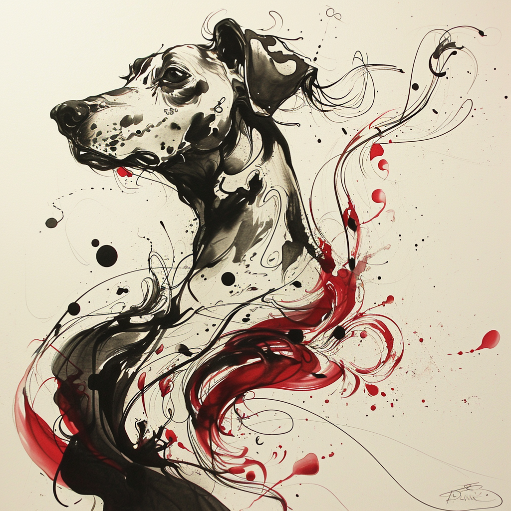 Ink sketch of a Dalmation with swirls