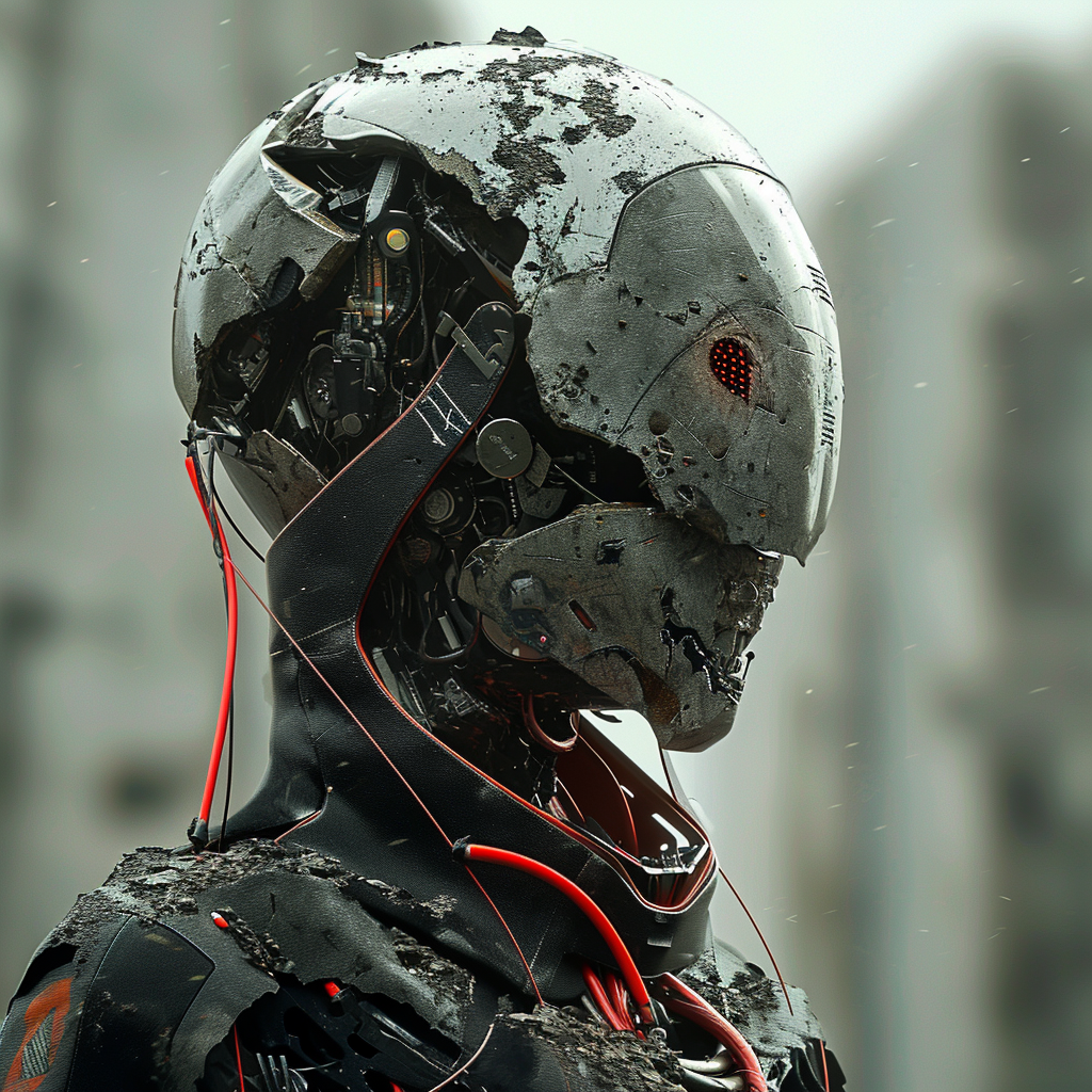 Damaged android in post-apocalyptic setting