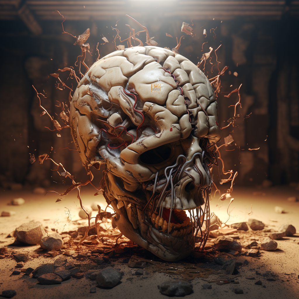 Fascinating damaged brain artwork with hyper realistic details