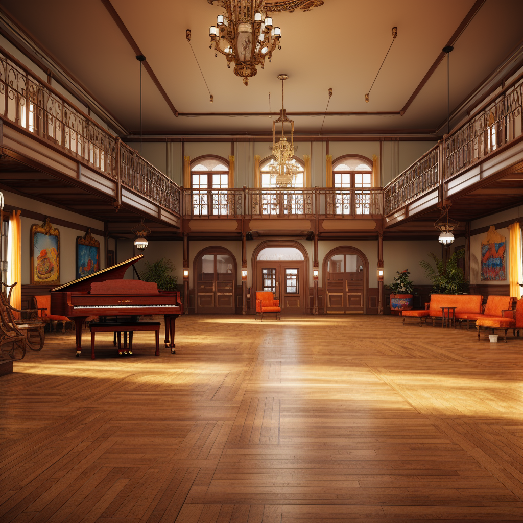 Beautiful dance hall with piano