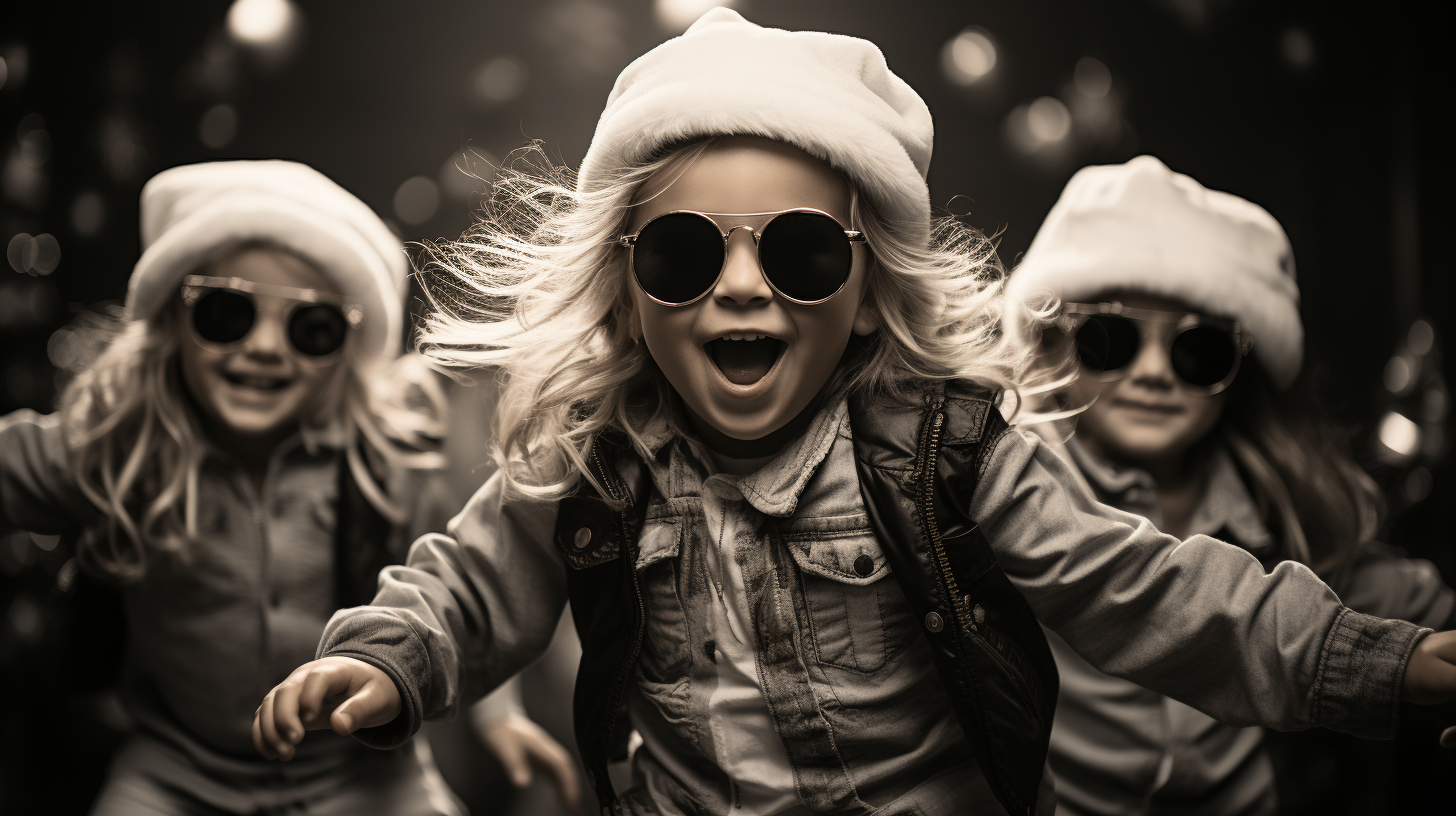 Quirky children having dance party as Santa