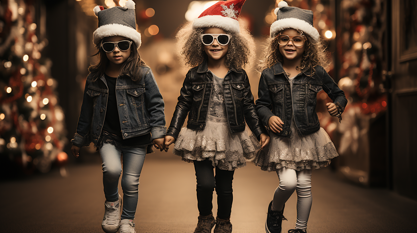 Quirky children having dance party as Santa