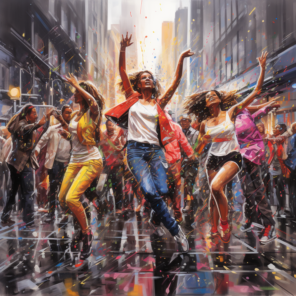 Colorful Broadway Musical Dance in Rainstorm