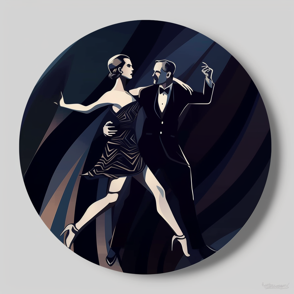 Glamorous dancers in dark noir pop art deco