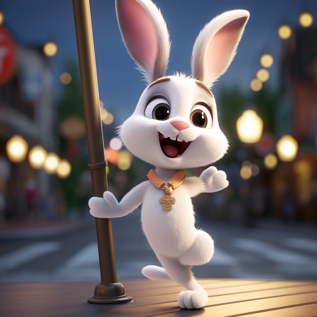 Cute cartoon bunny dancing on a pole