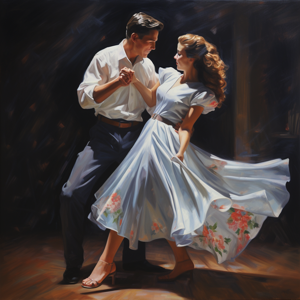 Couple gracefully dancing together