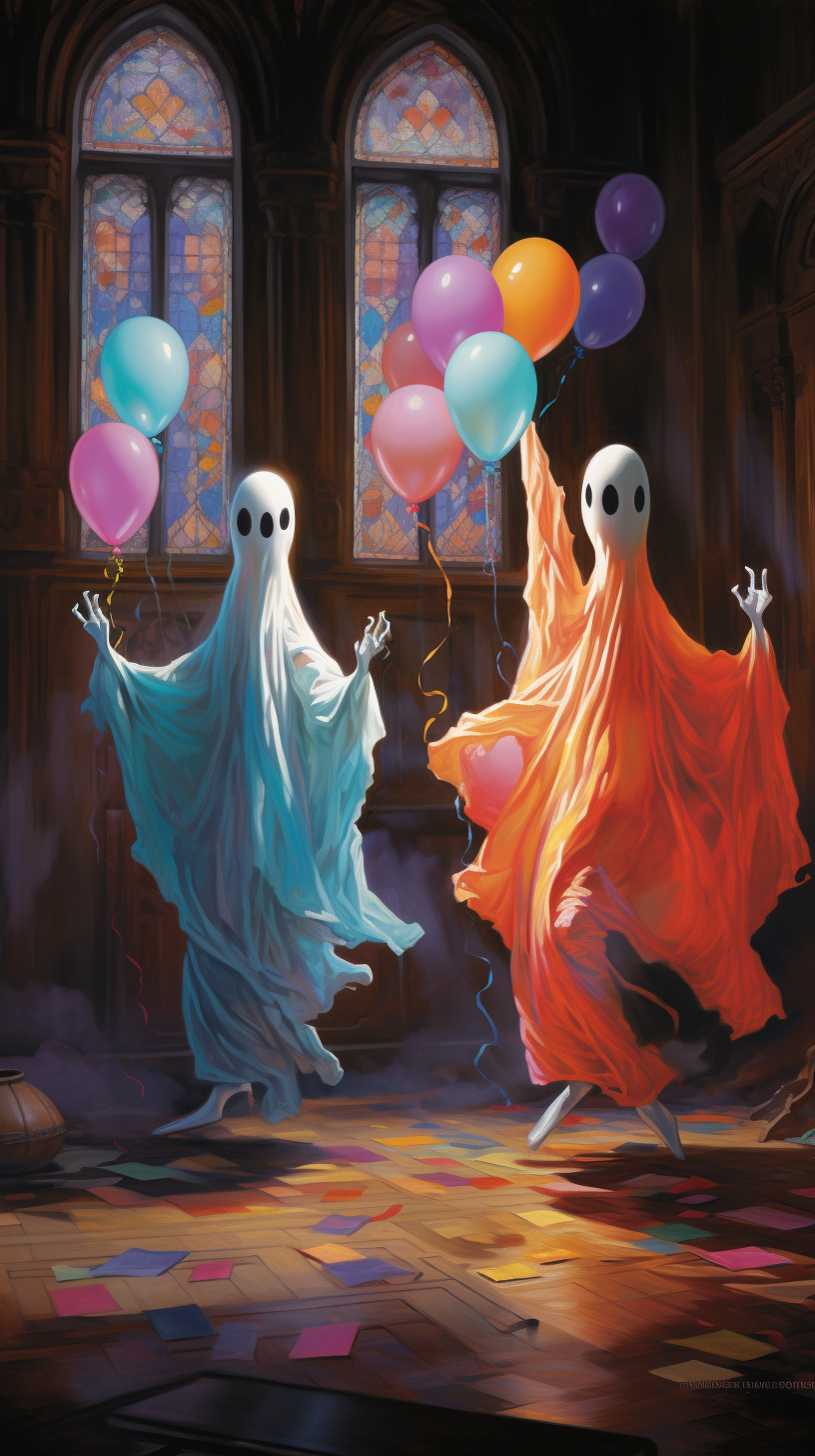 Colored Concept Drawing of Dancing Ghosts