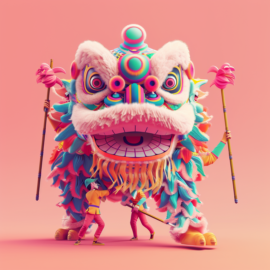 Lion dancers in Chinese folk art