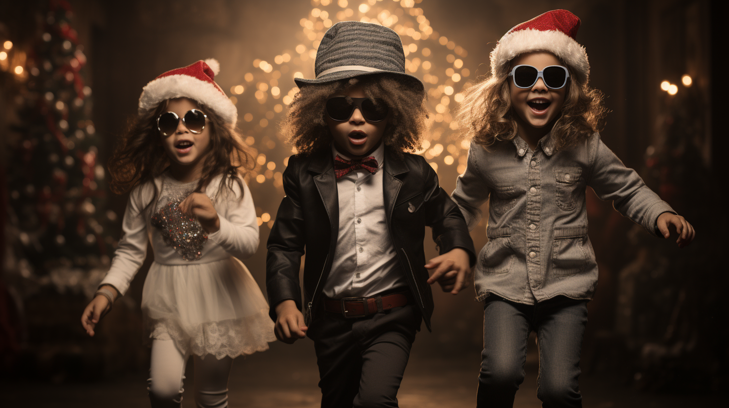 Quirky children having a Santa dance party