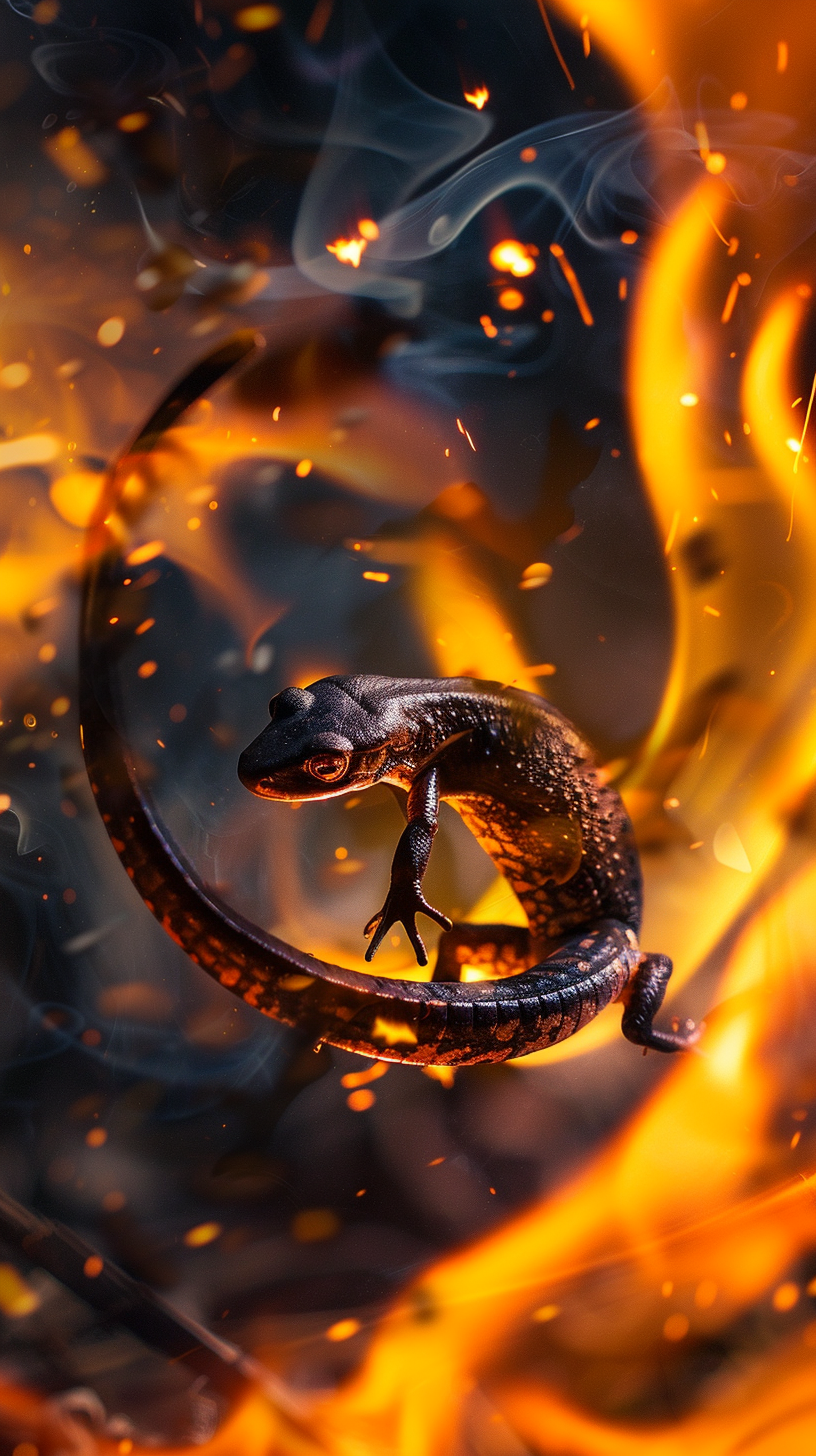 Salamander Dancing in Fiery Vortex