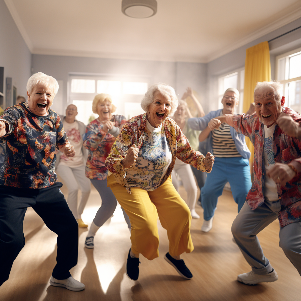 Group of seniors dancing joyfully