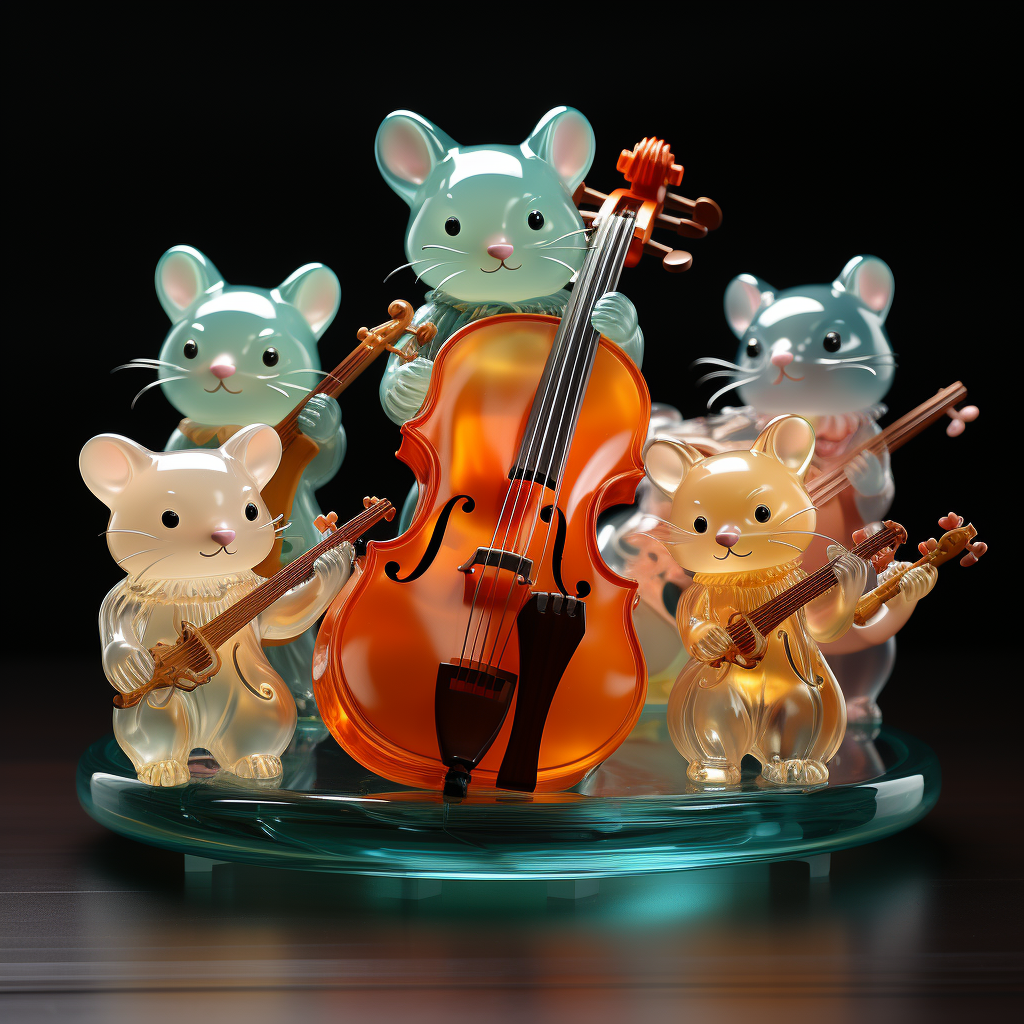 Stick figure animals dancing on glass violin