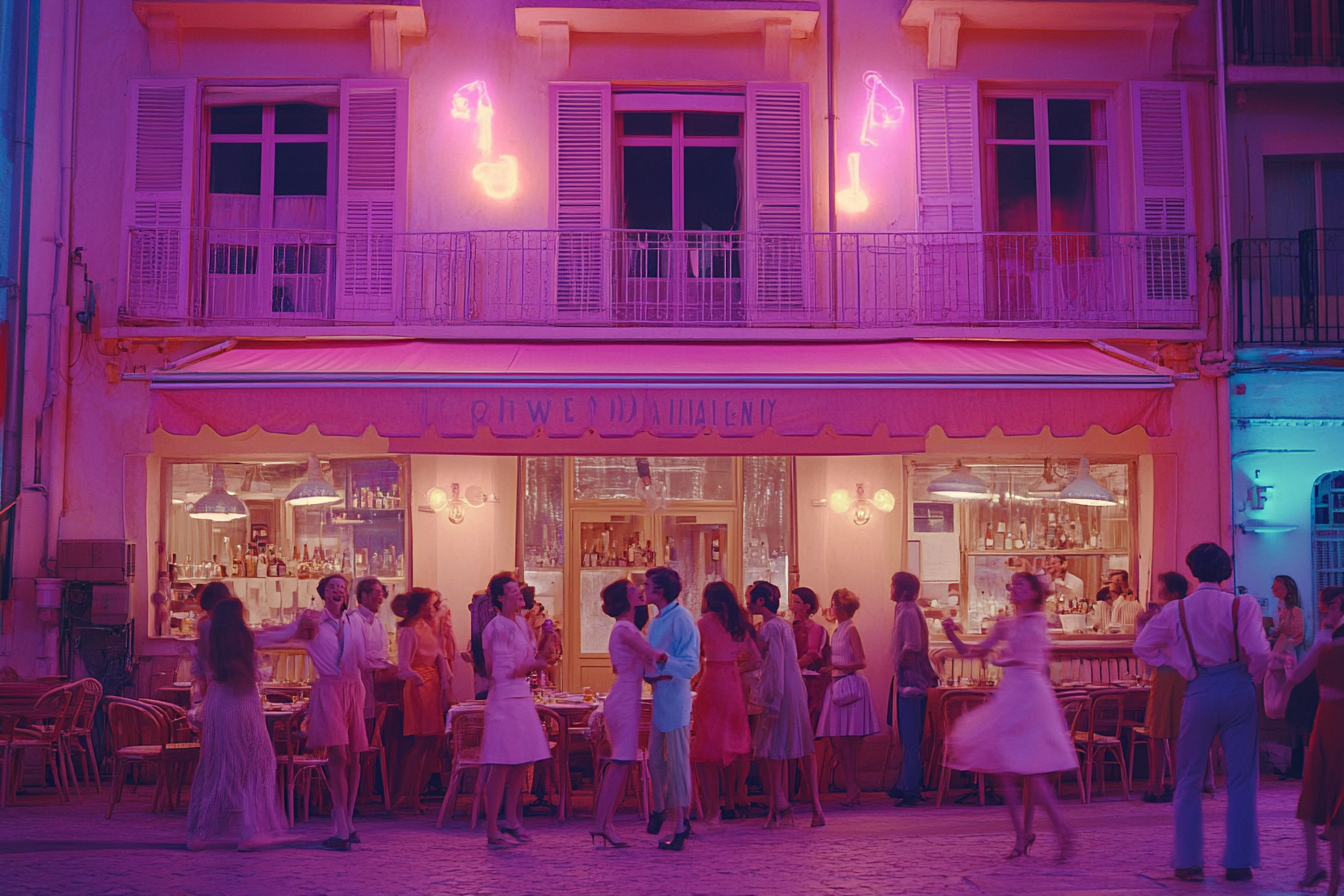 People dancing pastel colors Marseille night