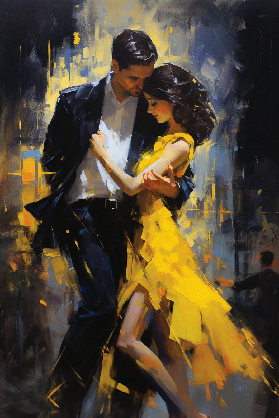 Dancing couple in black and yellow setting