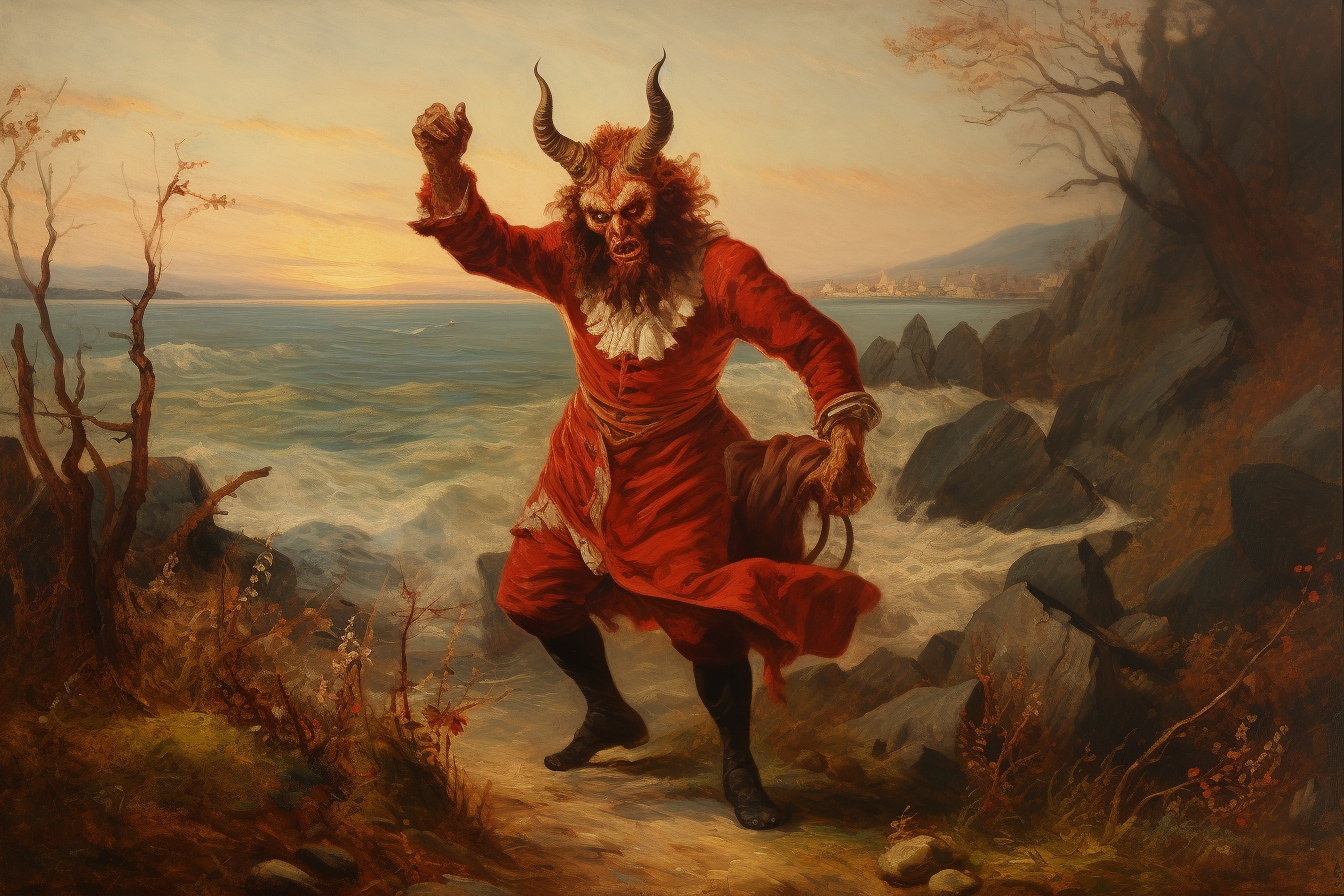 Colorful devil dancing in Halloween landscape