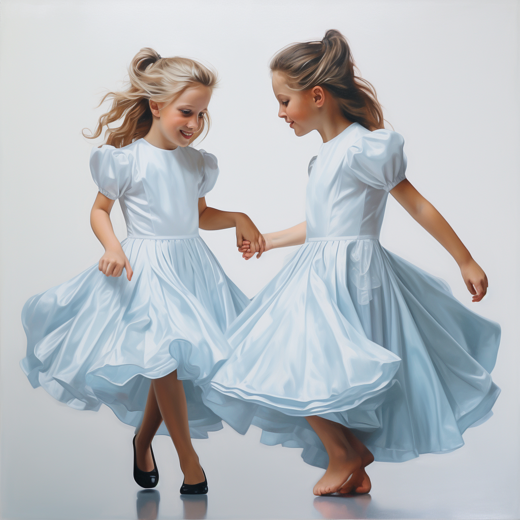 Two Cute Girls Dancing on White Background