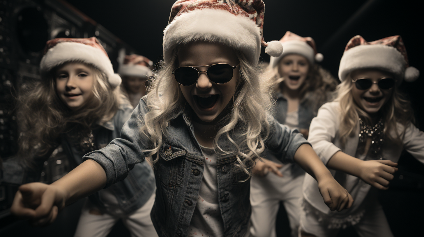 Dancing Santa Children in Festive Attire