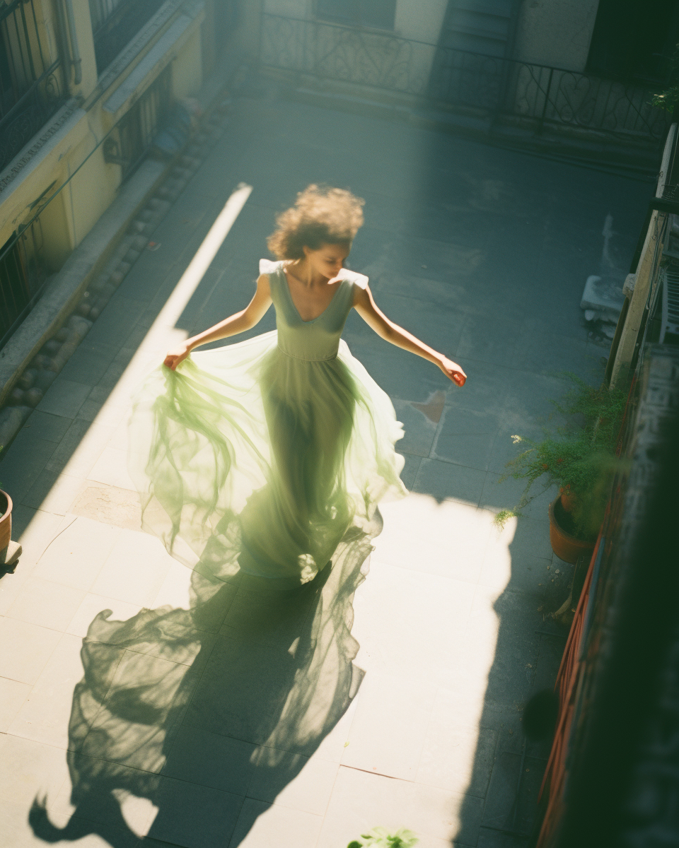 Colorful Dancing Woman in Courtyard