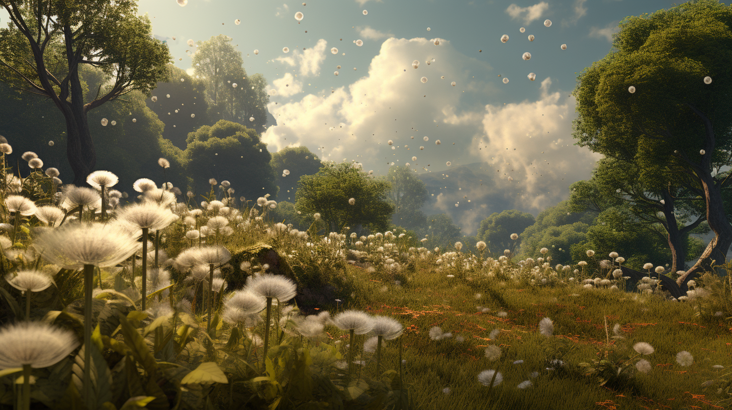 Puffballs of Dandelion Seeds in Forest