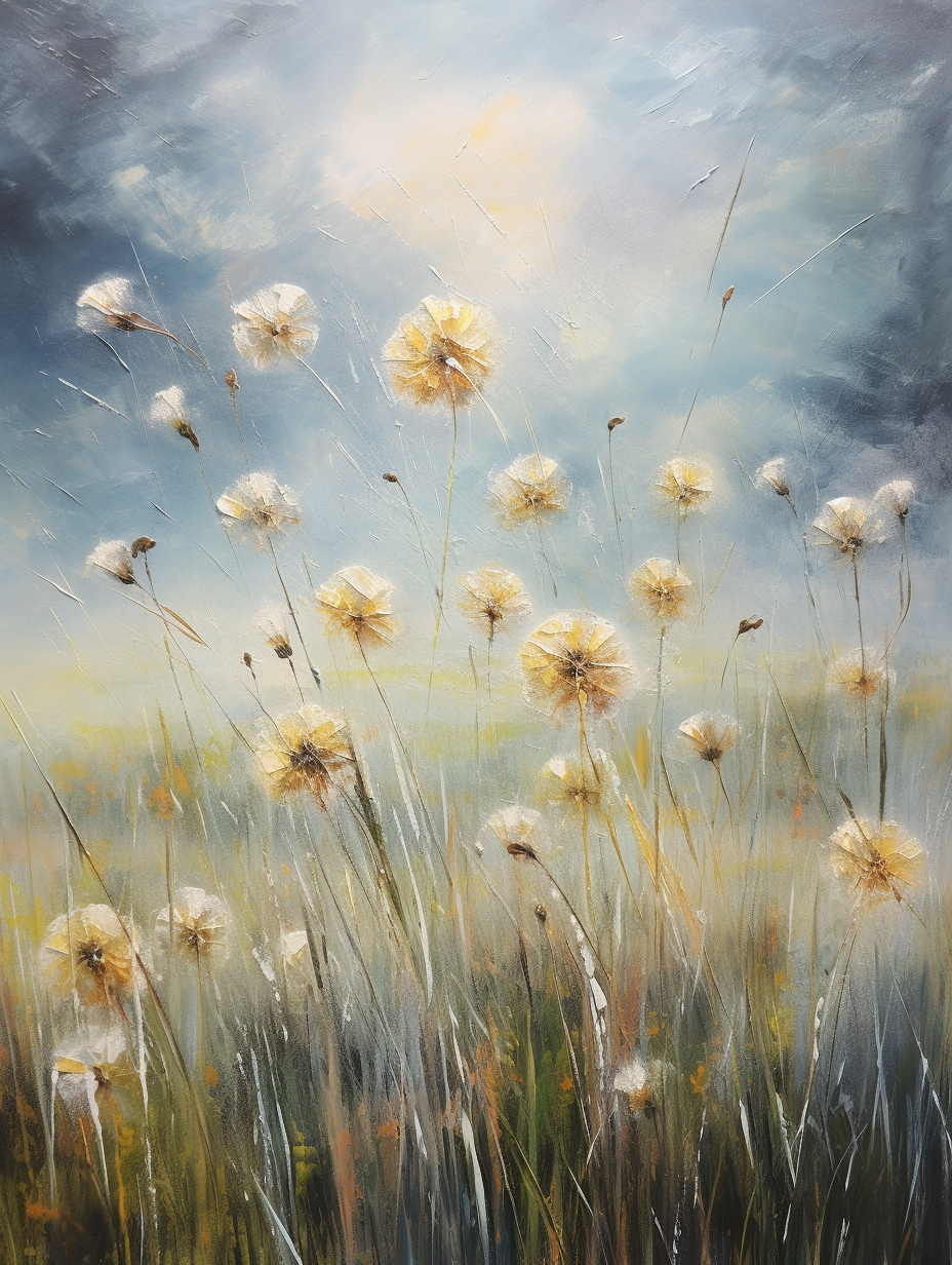 Dandelions in field painting