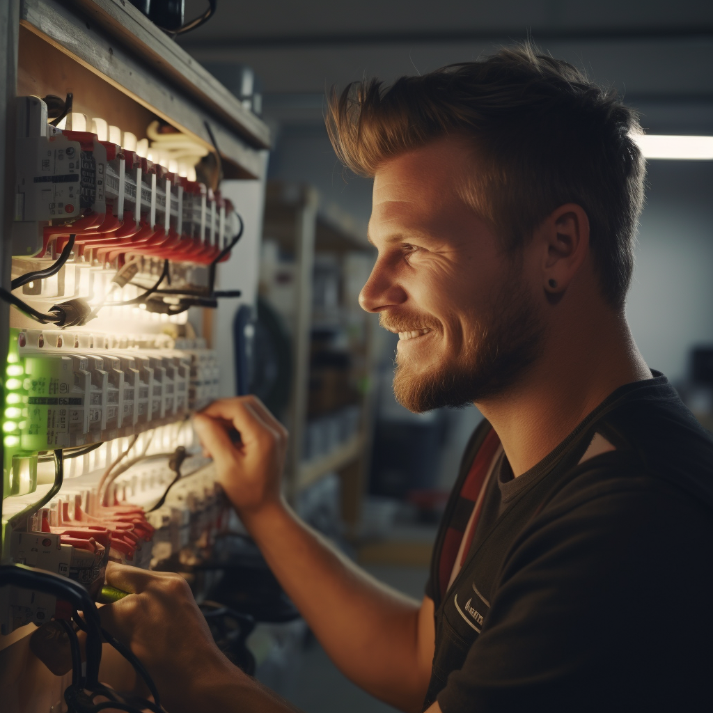 Danish electrician working on electrical board with tools