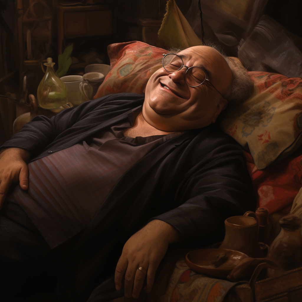 Danny Devito sleeping with a smile