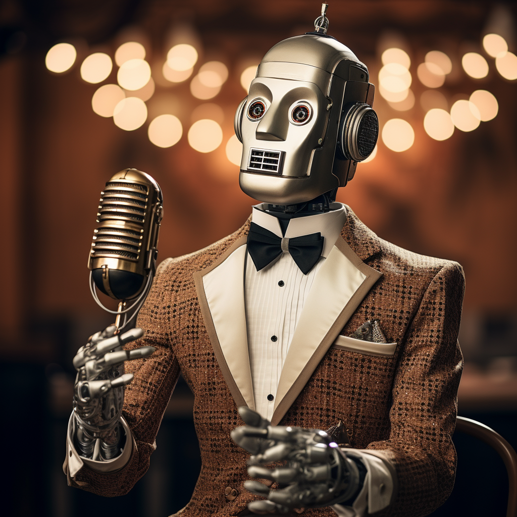 Dapper 1920s Radio Show Host Robot