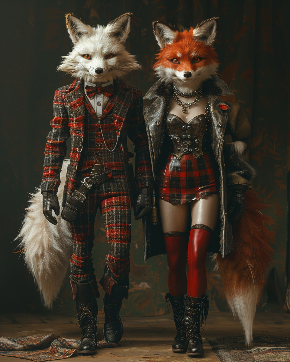 White and Red Foxes Walking