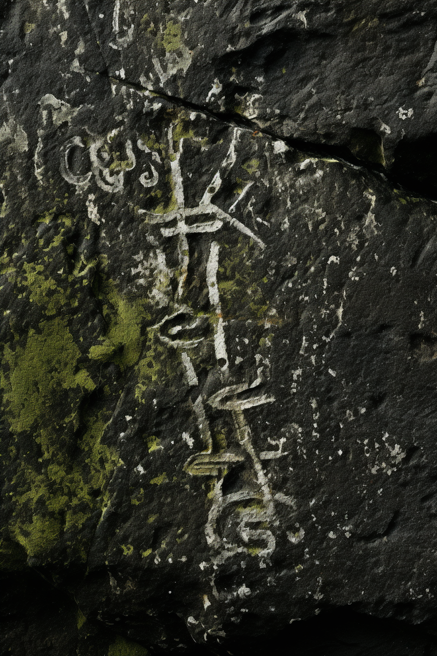 Close-up of Dark Ages Stone Texture with Ancient Runes