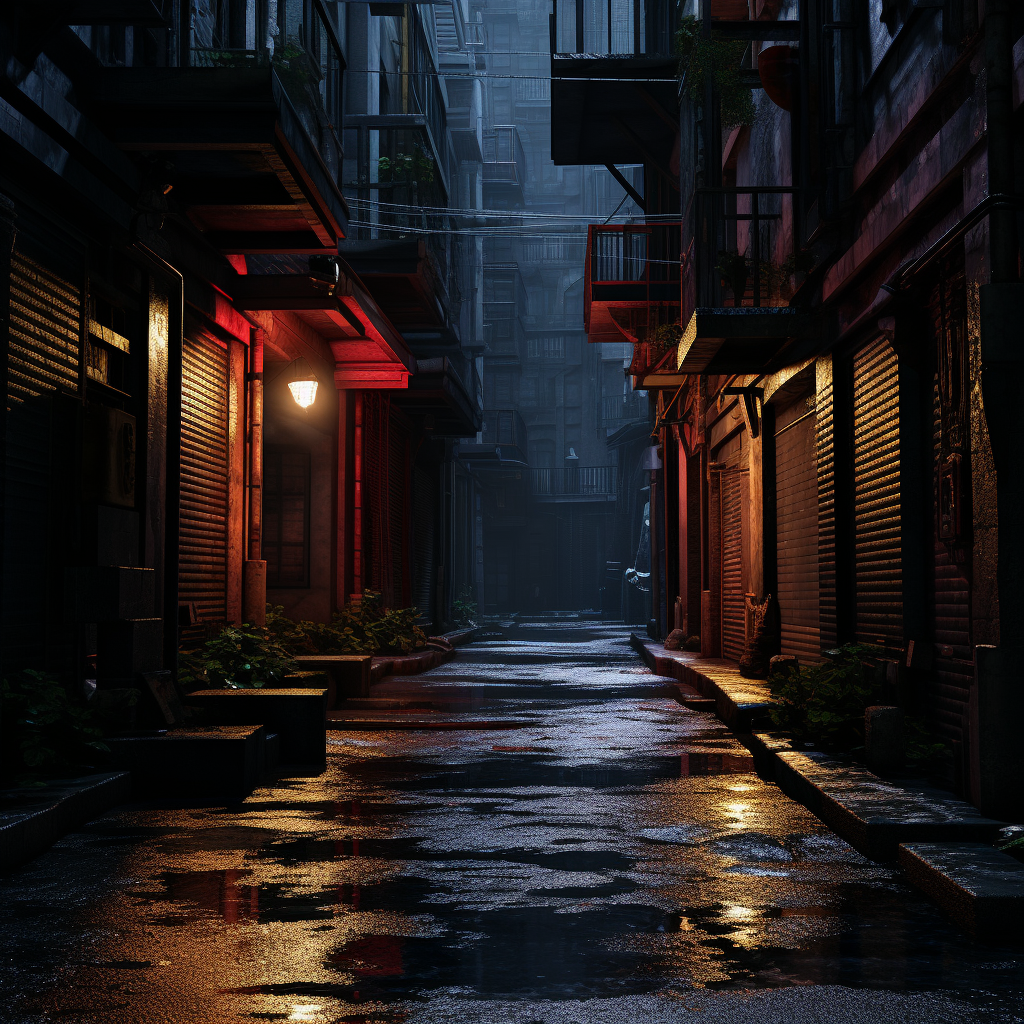 Dark alley scene with cinematic vibes