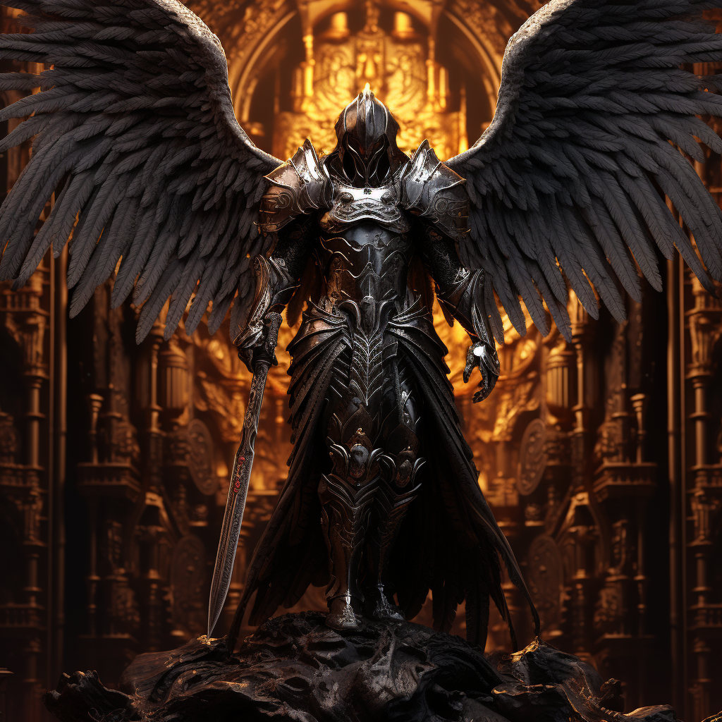 Dark angel knight protecting temple entrance