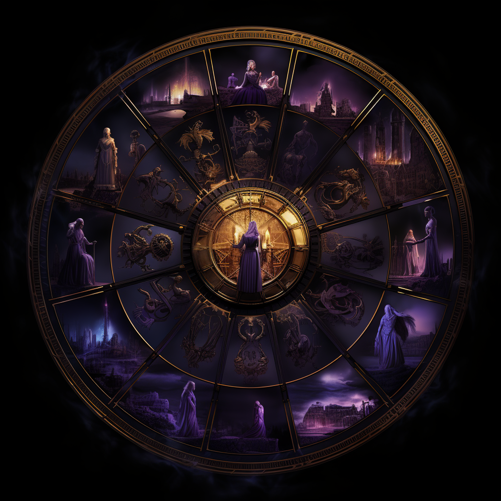 Dark archetype wheel with mystical background