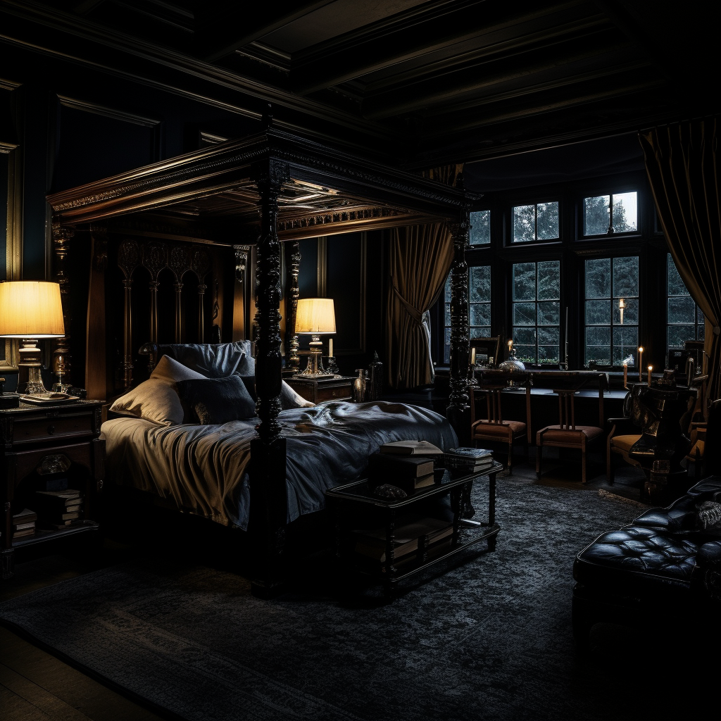 Agents in Dark Bedroom with Four-Poster Bed