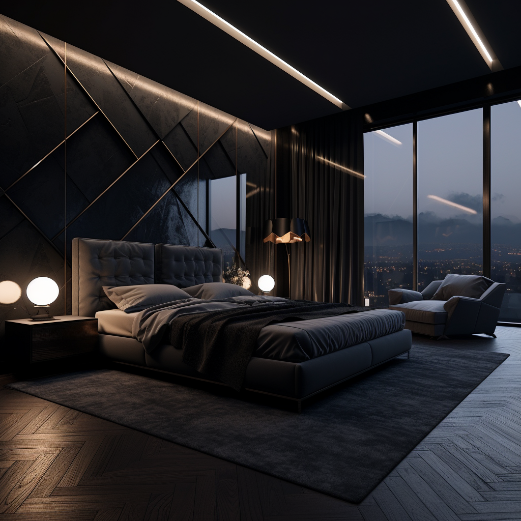 Luxurious Dark Bedroom with Huge Bed