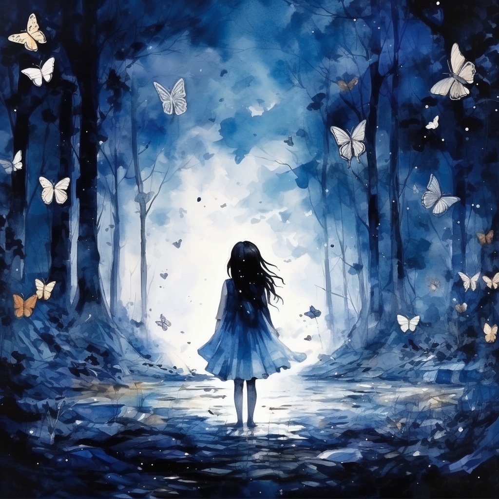 Dark Blue Forest Butterfly Prompt