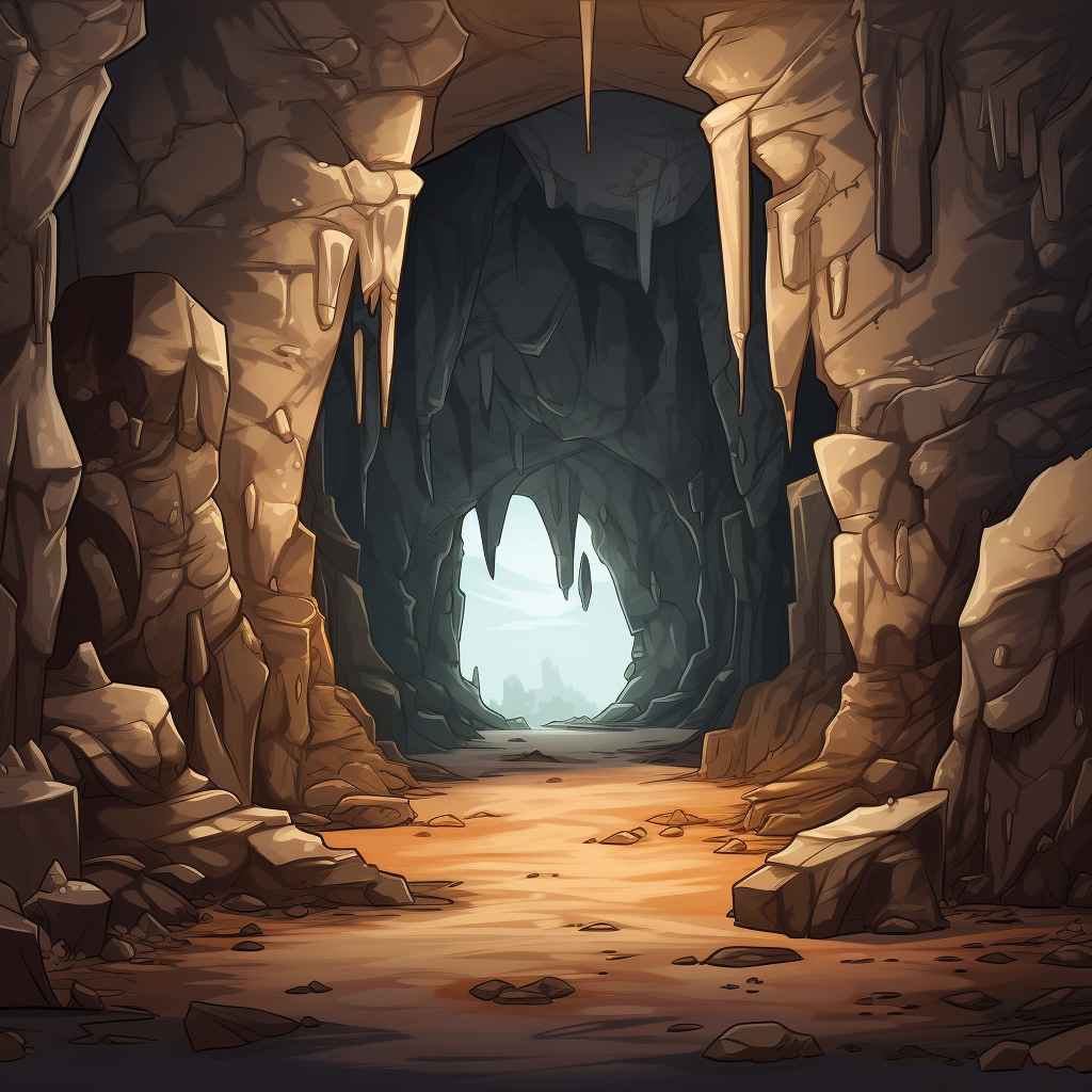 Cartoon-style cave entrance in cliff rocks