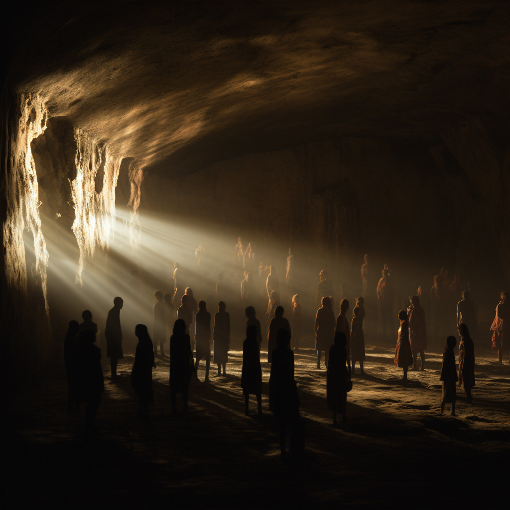 Silhouettes of People in Dark Cave