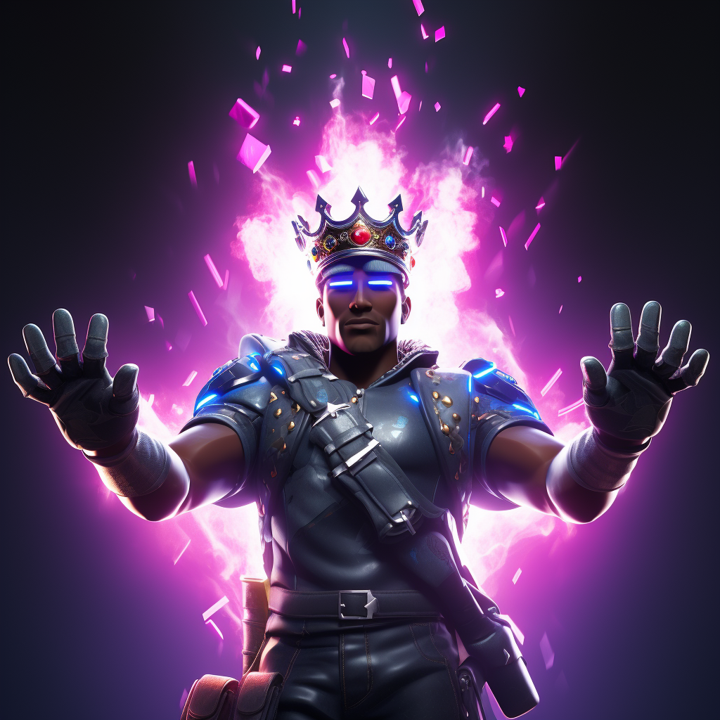 Unknown dark character reaching for bright crown in Fortnite