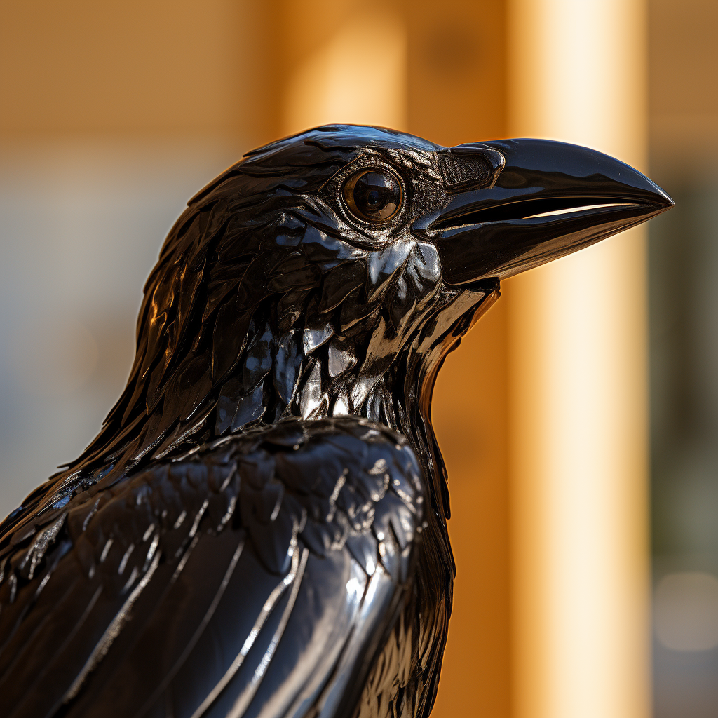 Dark crow sculpture closeup head