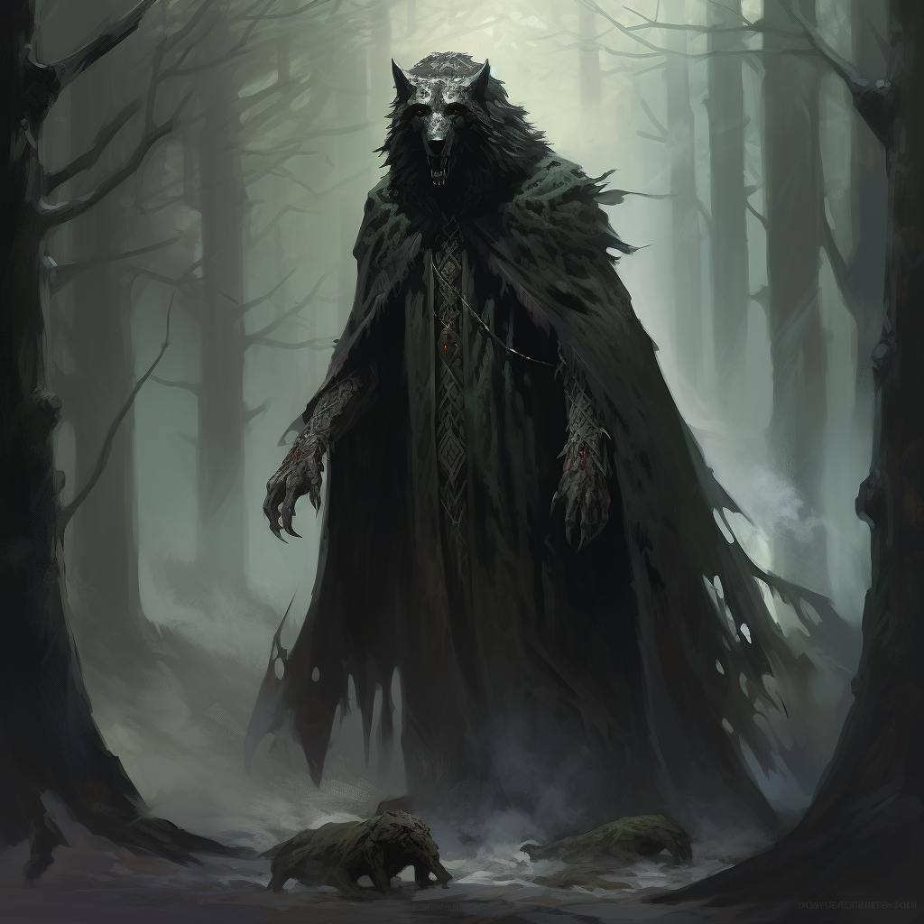 Dark Druid in Wolf Cloak - Fantasy Art