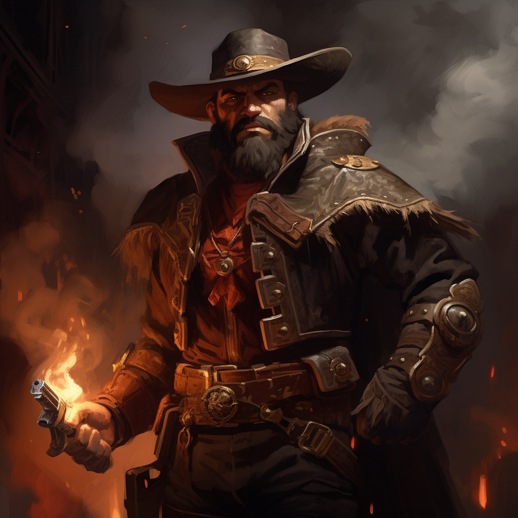 Dark dwarf cowboy gunslinger holding revolvers