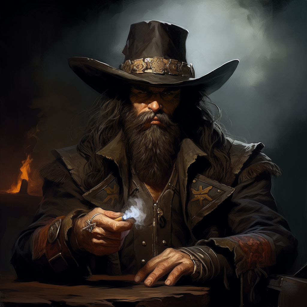 Dark dwarf cowboy gunslinger walking dungeons and dragons