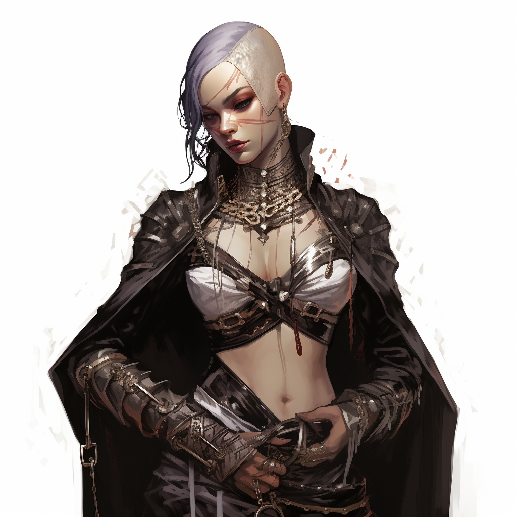 Dark elf assassin in chains wrapping around arms