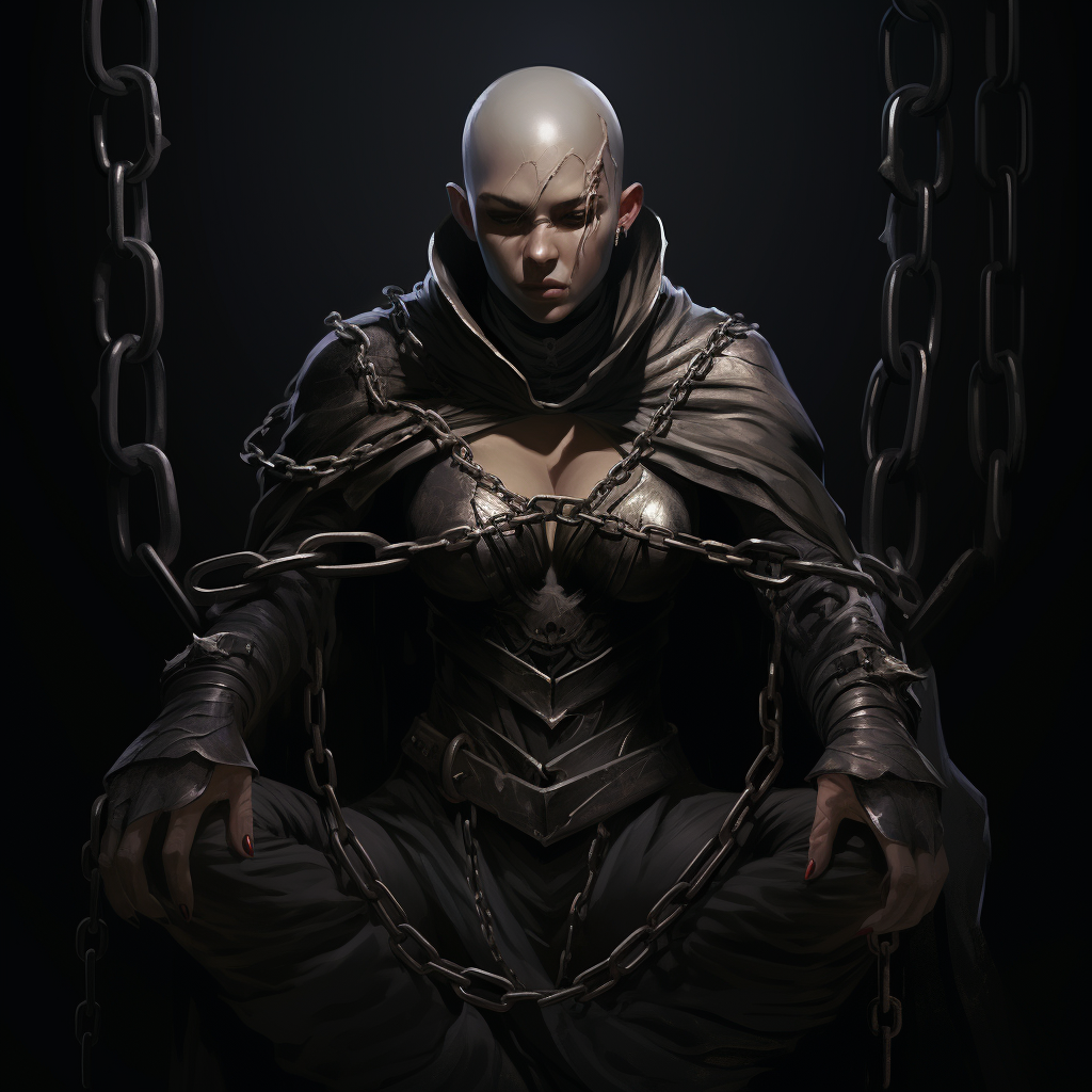 Dark elf assassin in robes with chains