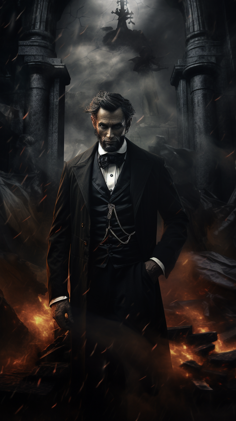 Abraham Lincoln in Dark Fantasy 80s Aesthetic