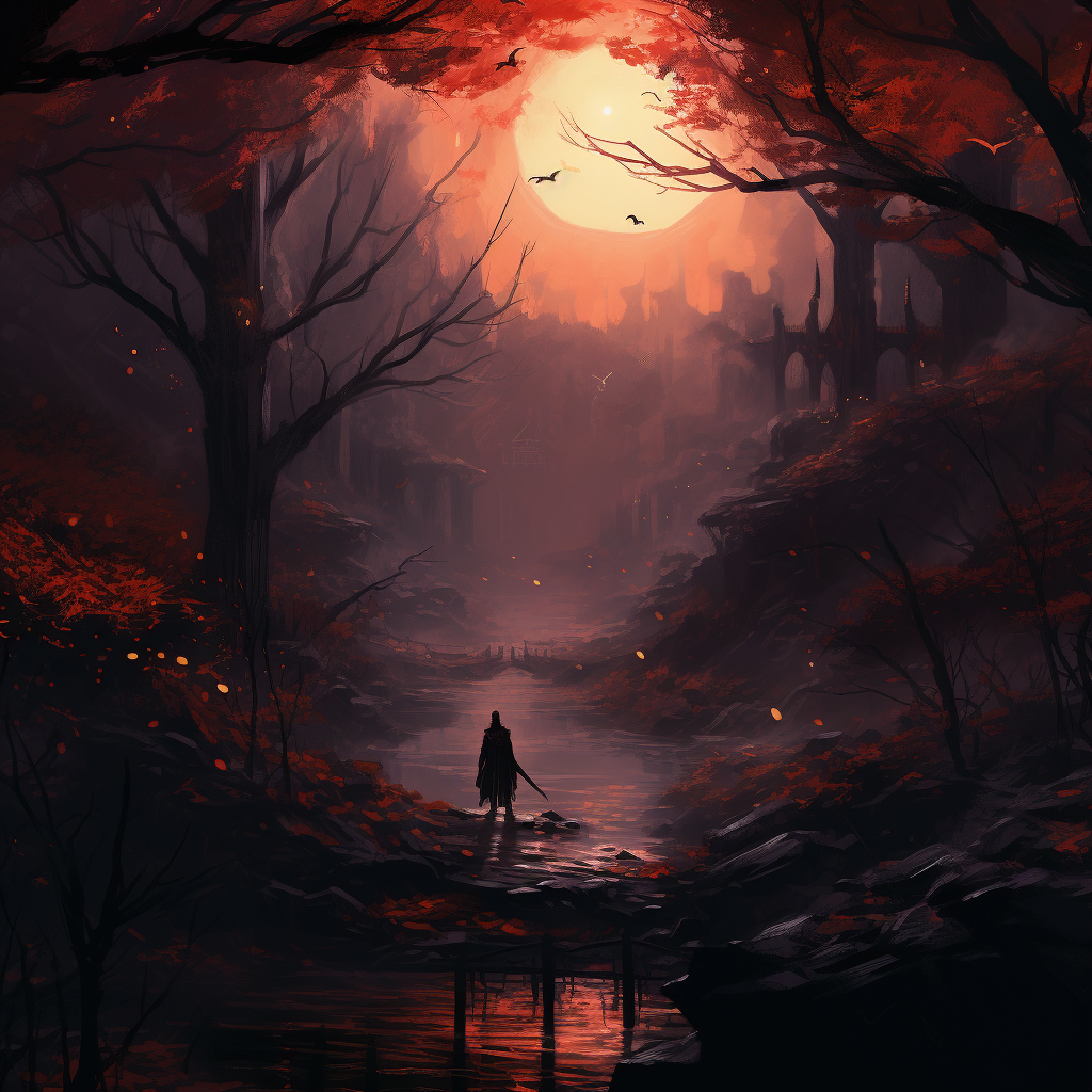 Enchanting dark fantasy fall landscape