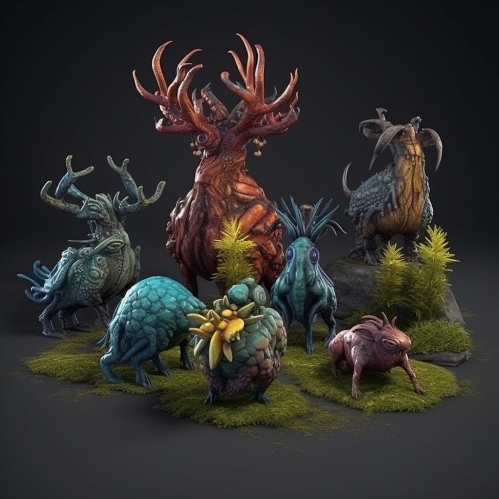 Dark fantasy forest creatures in miniatures