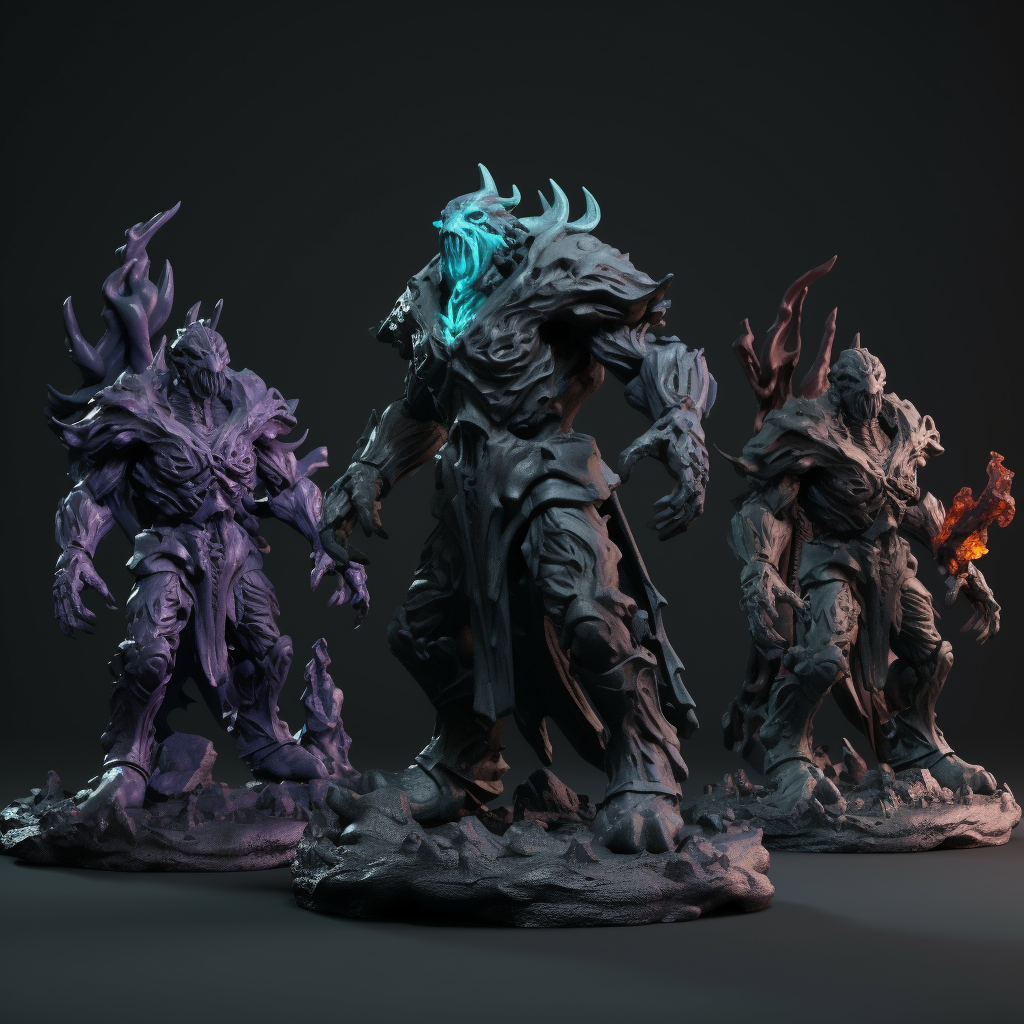 Realistic 3D Render of Dark Fantasy Obsidian Golems